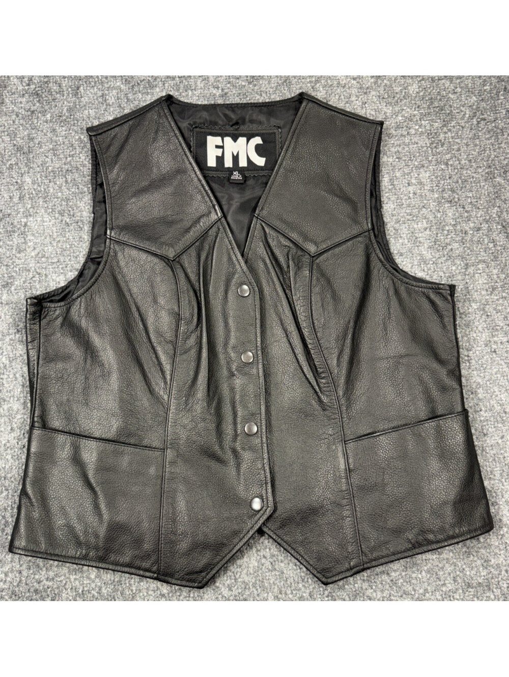 FMC Women's Vest XL Black Lined Plunge V Neck Snap Up Motorcycle Biker Vest